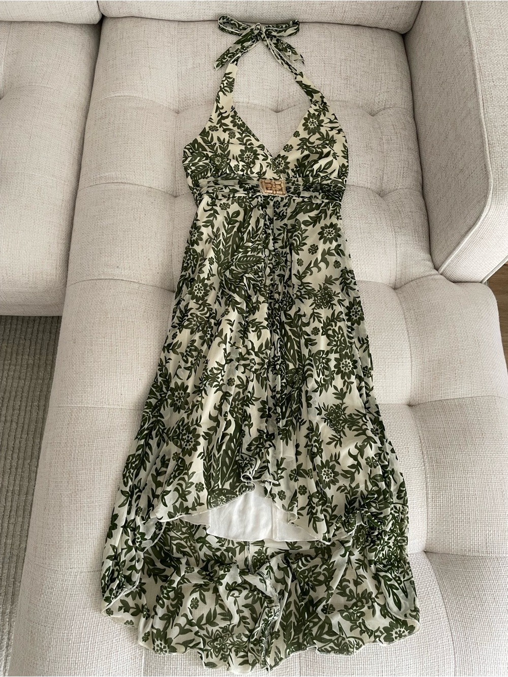 Vintage Y2K Speechless Halter Midi Dress Green Cream Floral Botanical Mesh - Picture 2 of 9